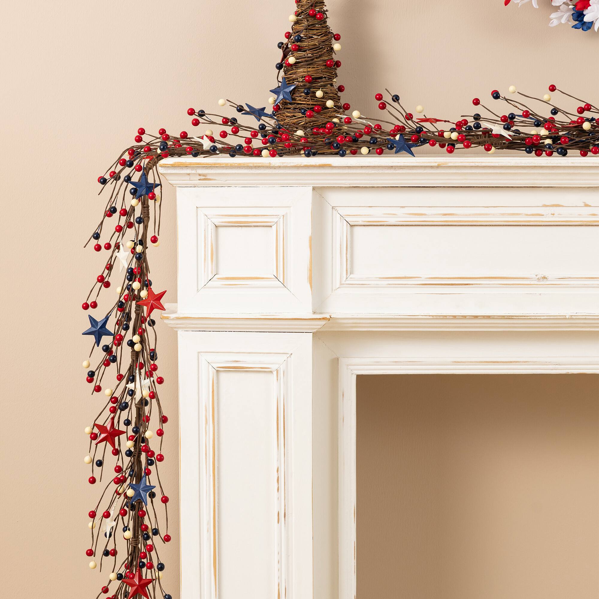 Glitzhome® 6ft. Patriotic Americana Stars & Berry Garland